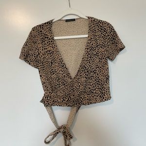 Brandy Melville Cheetah Print Wrap Crop Shirt